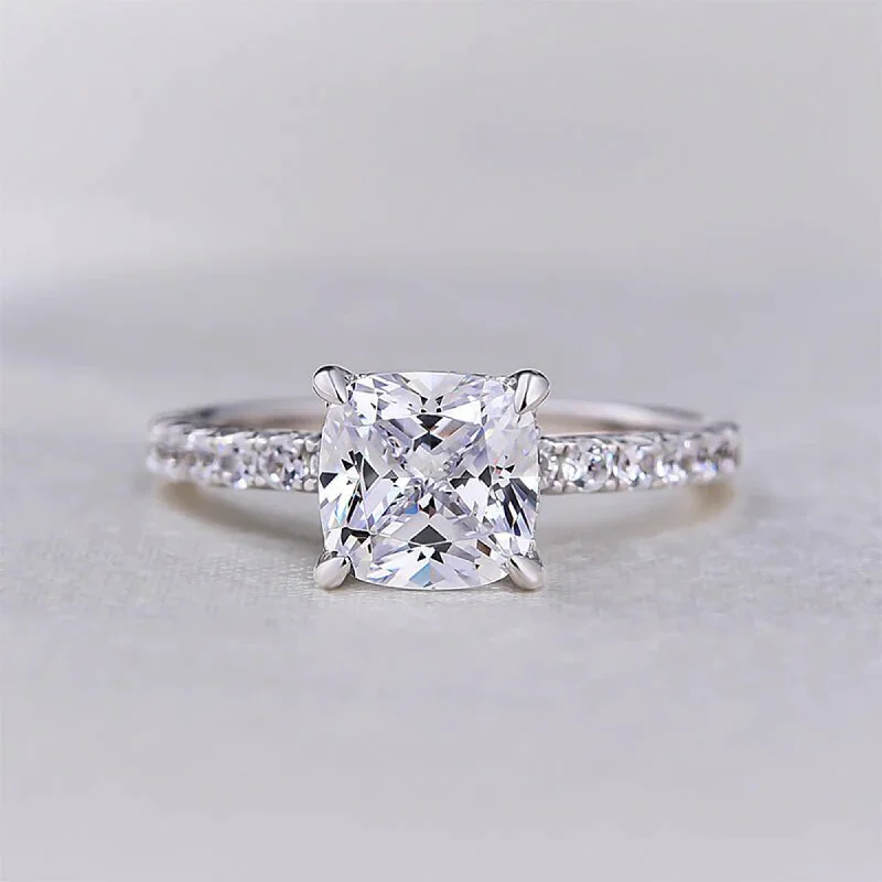 Fused alloy ring-1.5 Ct Cushion Cut Moissanite Ring Hidden Halo For Her