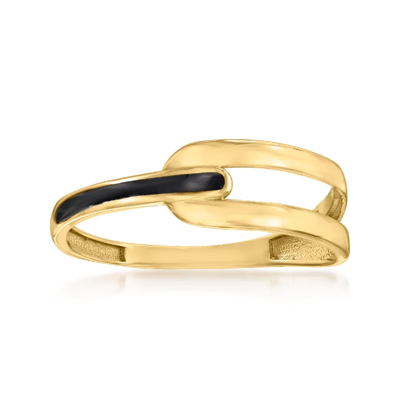 Folk print ring-Canaria 10kt Yellow Gold Open-Space Ring With Black Enamel