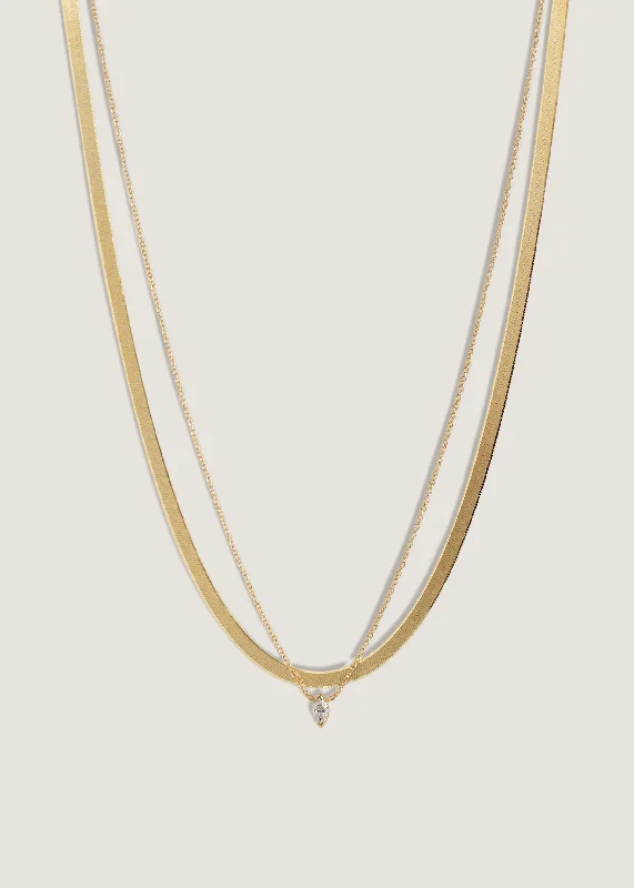 Cedar sprig necklace-Carter Herringbone & Marquise Diamond Necklace Stack