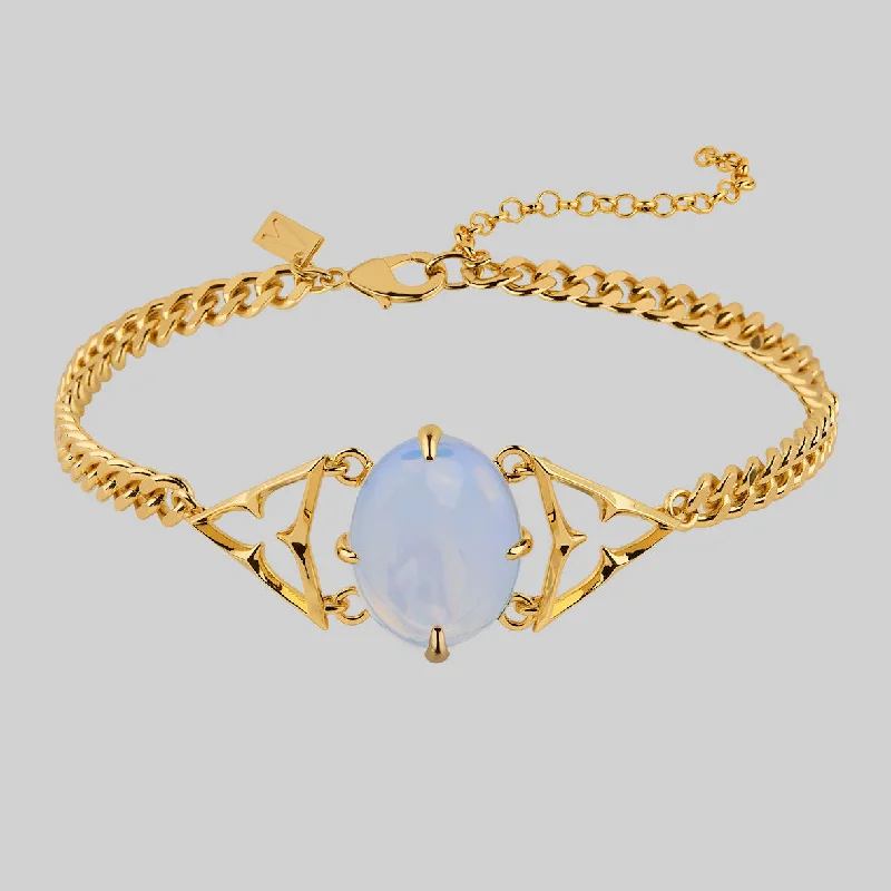 Peeled rind necklace-CENTAURUS. Gothic Trefoil Opalite Choker - Gold