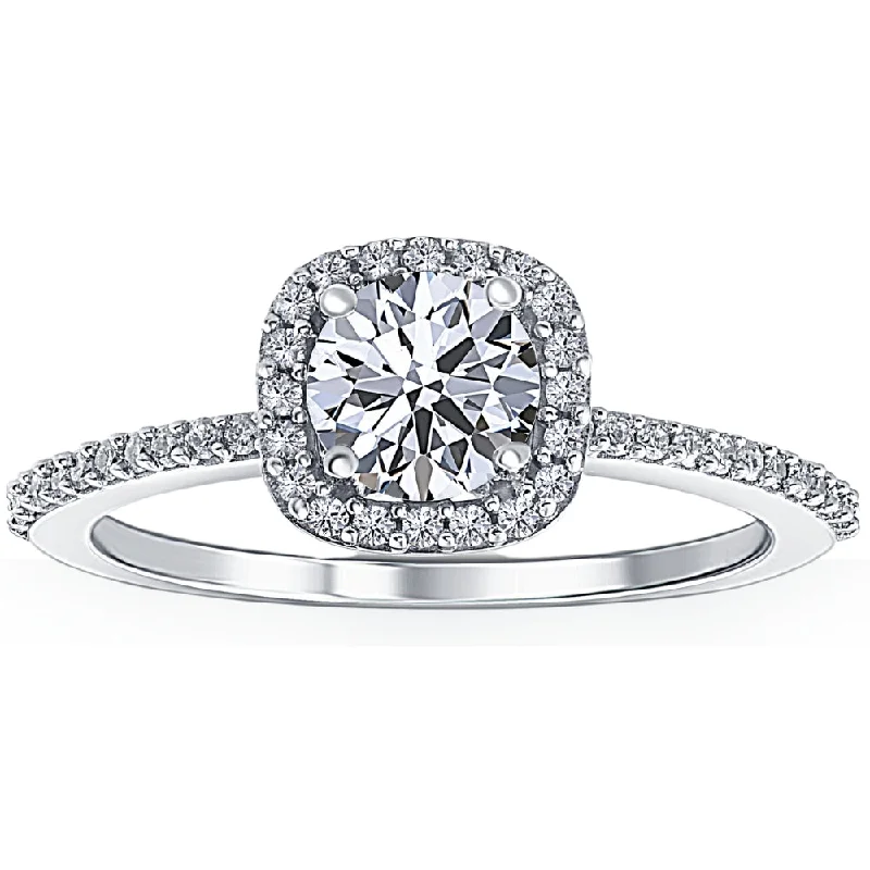 Fused alloy ring-Certified 1 Ct TW Diamond Cushion Halo Engagement Ring 14k White Gold Lab Grown