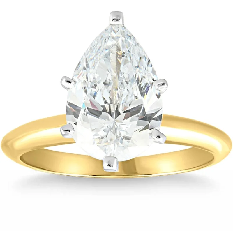 Mint leaf ring-Certified 4 Ct Pear Solitaire Diamond Engagement Ring 14k Gold Lab Grown