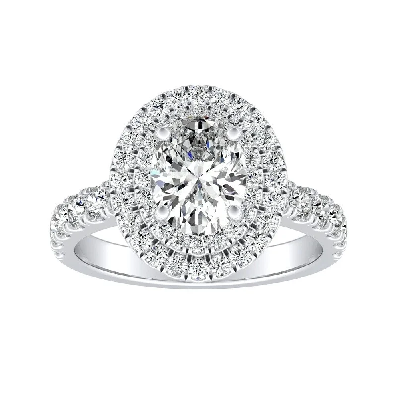 Soft fade ring-Classic Oval Shape 1 1/2ctw Double Halo Diamond Engagement Ring 14k Gold by Auriya (I-J, I1-I2)