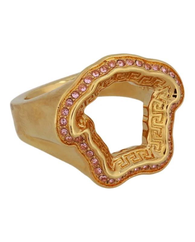 Flow stripe ring-Crystal Embellished Medusa Greca Ring