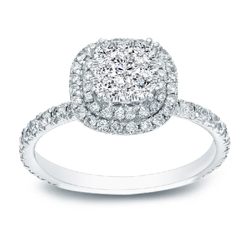 Wool weave ring-Cushion Shaped 1ct TDW Double Halo Diamond Engagement Ring in 14k Gold by Auriya