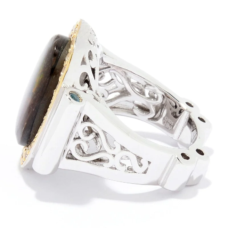 Ebony black ring-Dallas Prince Designs Sterling Silver 18 x 13mm Ammolite & White Zircon Ring