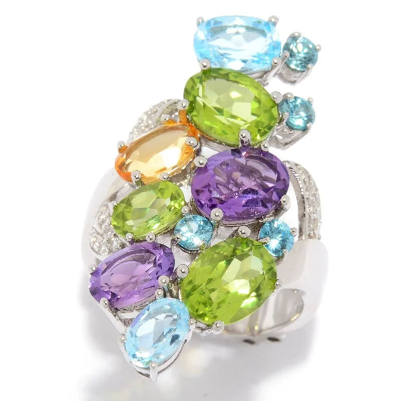 Veined gem ring-Dallas Prince "Garden Party" Sterling Silver Multi Gemstone Elongated Ring