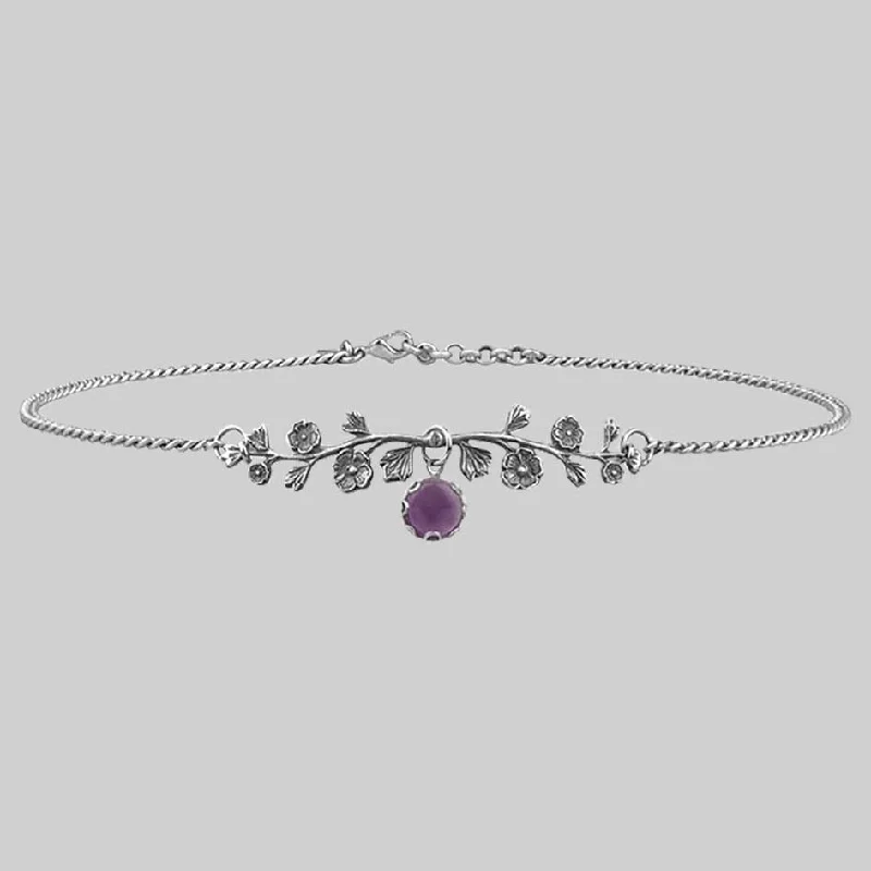 Forged bar necklace-DARK BLOOM. Amethyst Choker - Silver