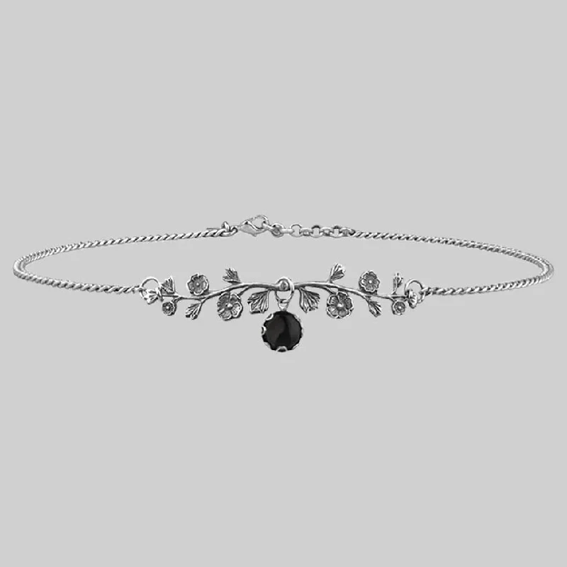 Ornate swirl necklace-DARK BLOOM. Onyx Choker - Silver