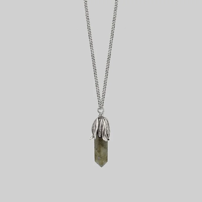 Recessed groove necklace-DEATH BLOOM. Labradorite Gemstone Necklace - Silver