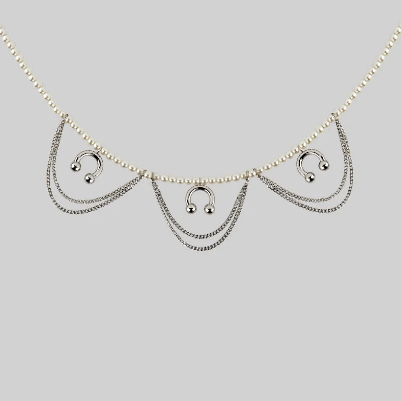 Sharp rim necklace-DECADENCE. Pearl & Chunky Barbell Collar - Silver