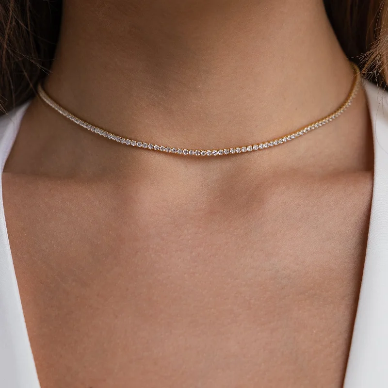 Round-cut zircon necklace-Diamond Tennis Choker Necklace