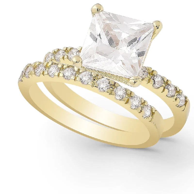 Spire gem ring-Dolce Giavonna Gold or Silver Overlay Cubic Zirconia Bridal Ring Set