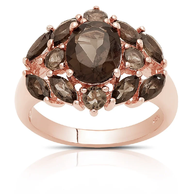 Polished ruby ring-Dolce Giavonna Gold Over Silver Smokey Quartz Cocktail Ring