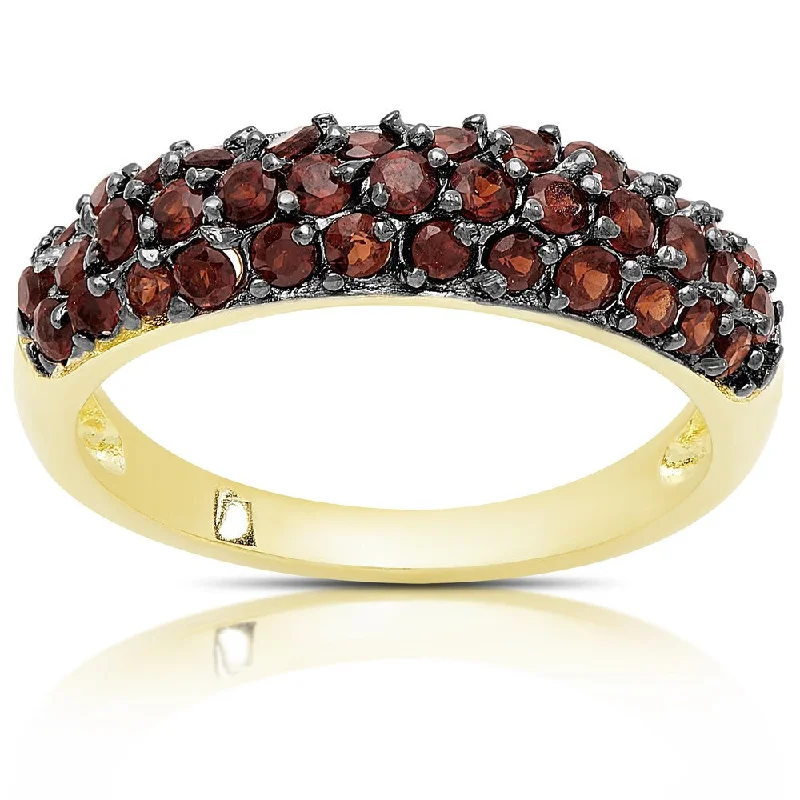 Thracian band ring-Dolce Giavonna Gold Over Silver Three Row Garnet Ring