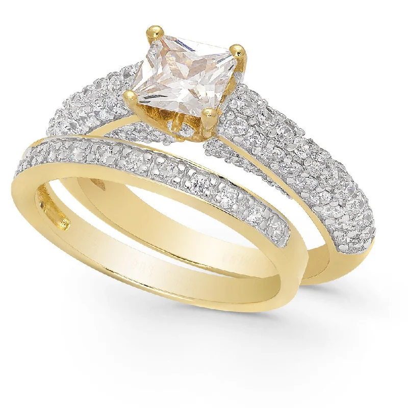 Tundra reed ring-Dolce Giavonna Gold Over Sterling Silver Cubic Zirconia Bridal Ring Set