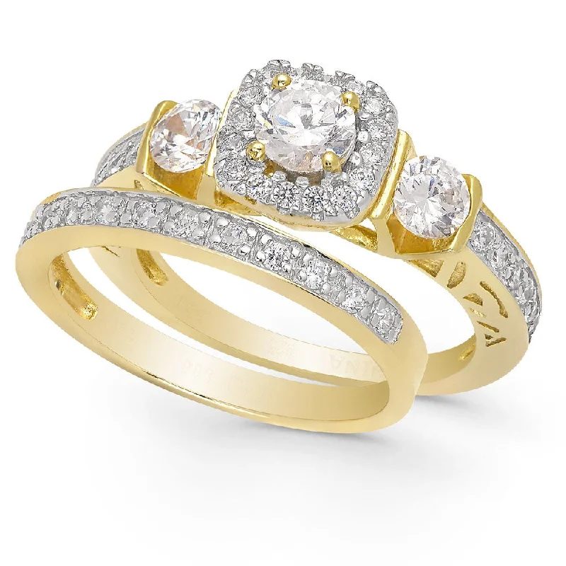 Sesame sprout ring-Dolce Giavonna Gold Over Sterling Silver Cubic Zirconia Bridal Set