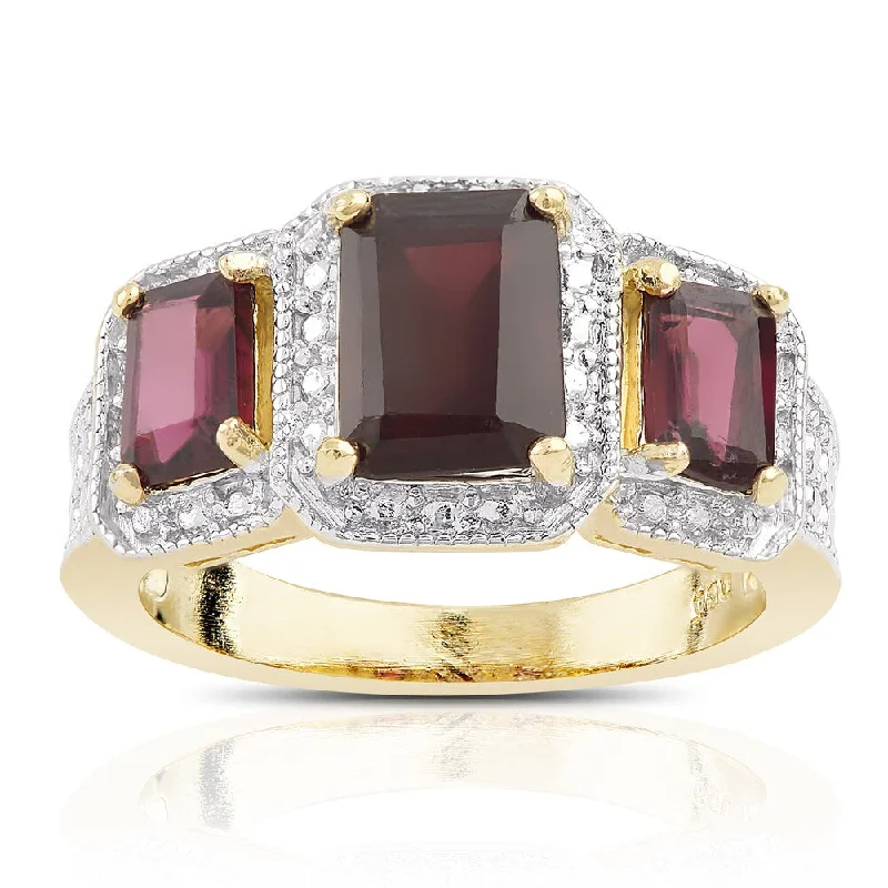 Joint clasp ring-Dolce Giavonna Gold over Sterling Silver Garnet and Diamond Accent 3-stone Ring