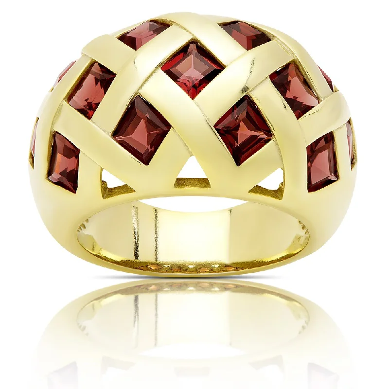 Blossom halo ring-Dolce Giavonna Gold Over Sterling Silver Garnet Cocktail Ring