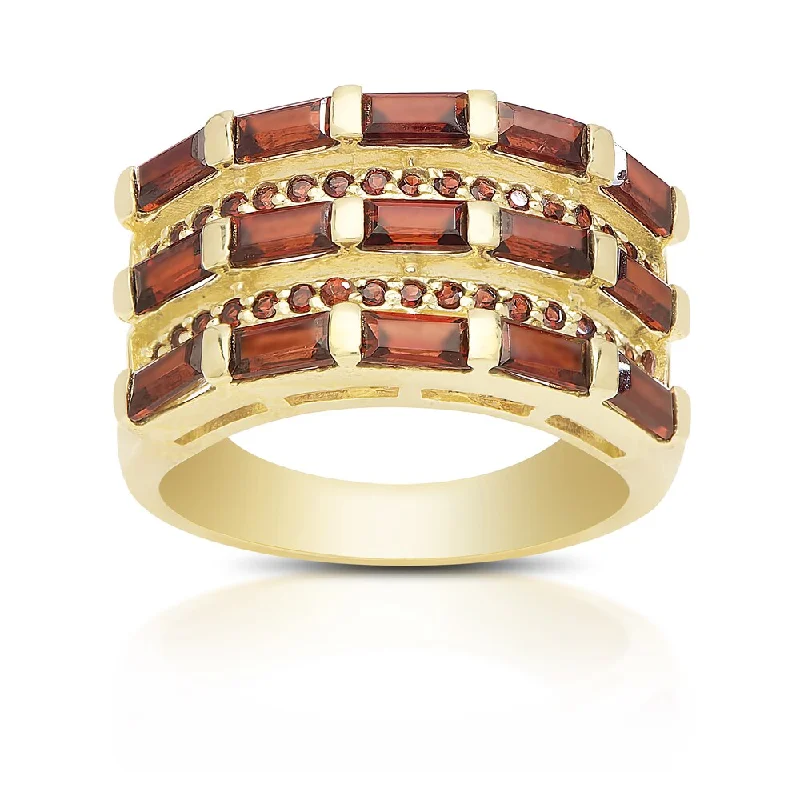 Maple bark ring-Dolce Giavonna Gold Over Sterling Silver Gemstone 3-row Ring