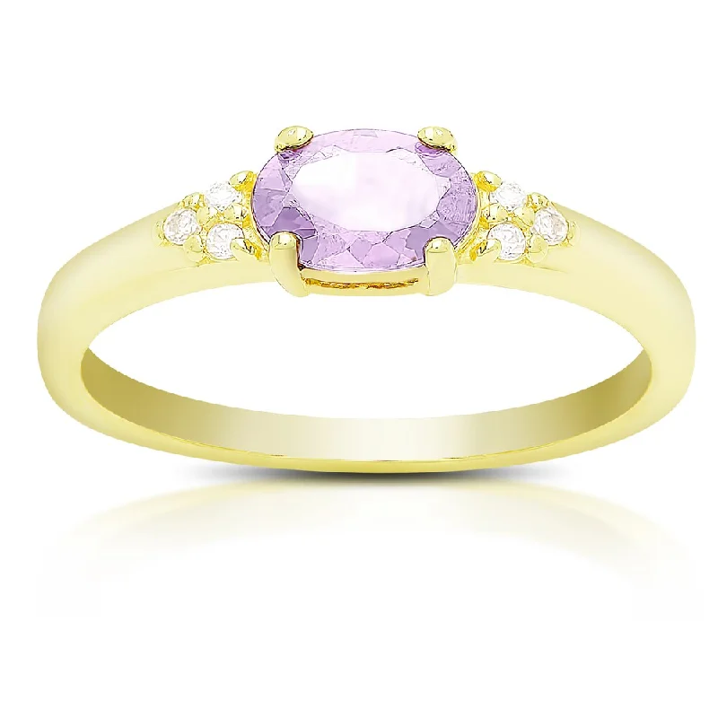 Curved shank ring-Dolce Giavonna Gold Over Sterling Silver Gemstone and Cubic Zirconia Ring