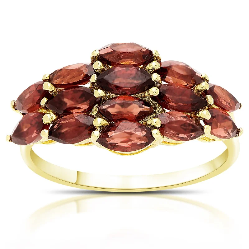 Sisal wrap ring-Dolce Giavonna Gold Over Sterling Silver Marquise Garnet Cluster Ring