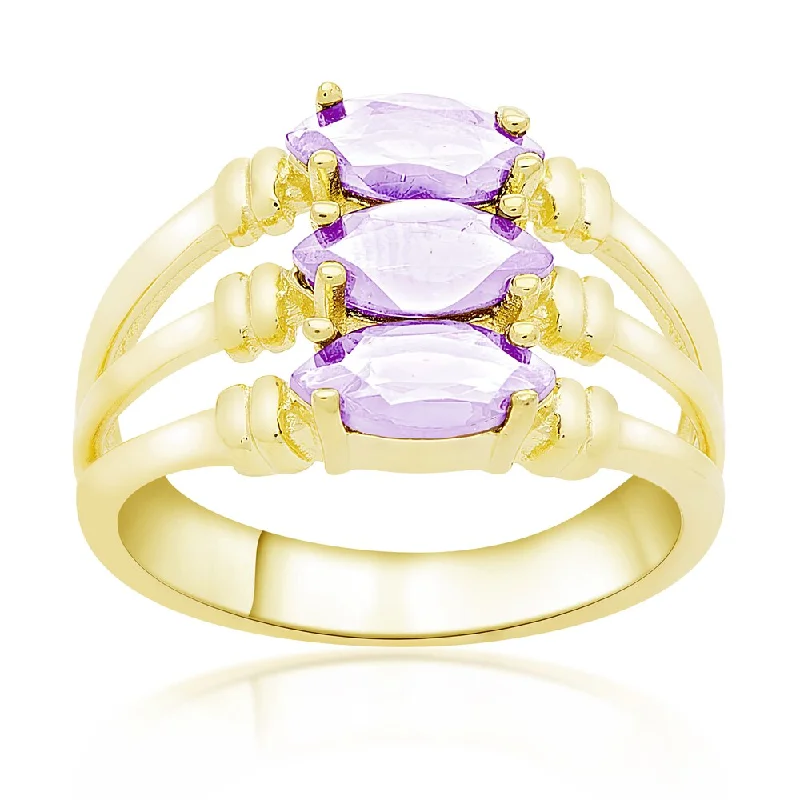 Helix twist ring-Dolce Giavonna Gold Over Sterling Silver Marquise Gemstone Three Band Ring