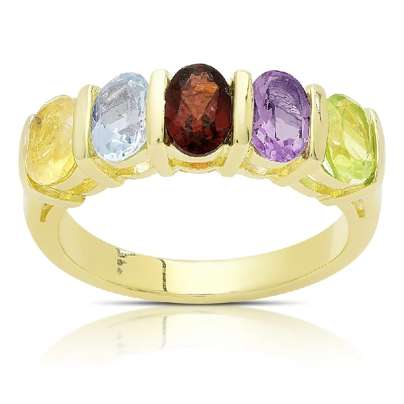 Linen band ring-Dolce Giavonna Gold Over Sterling Silver Multi Gemstone Five Stone Ring