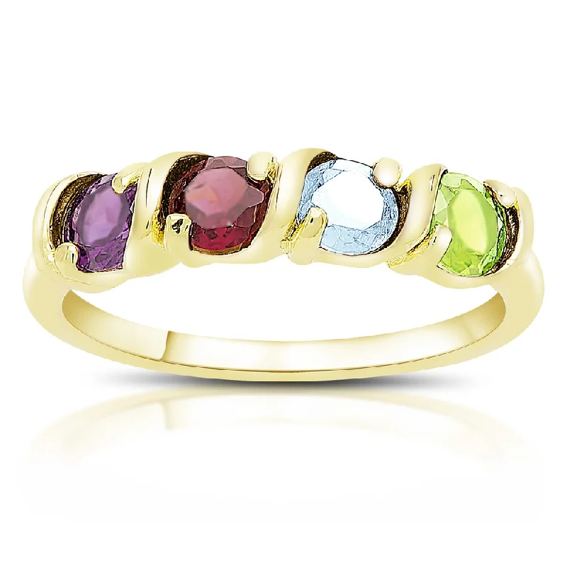 Sandstone speck ring-Dolce Giavonna Gold Over Sterling Silver Round Gemstone Four Stone Ring