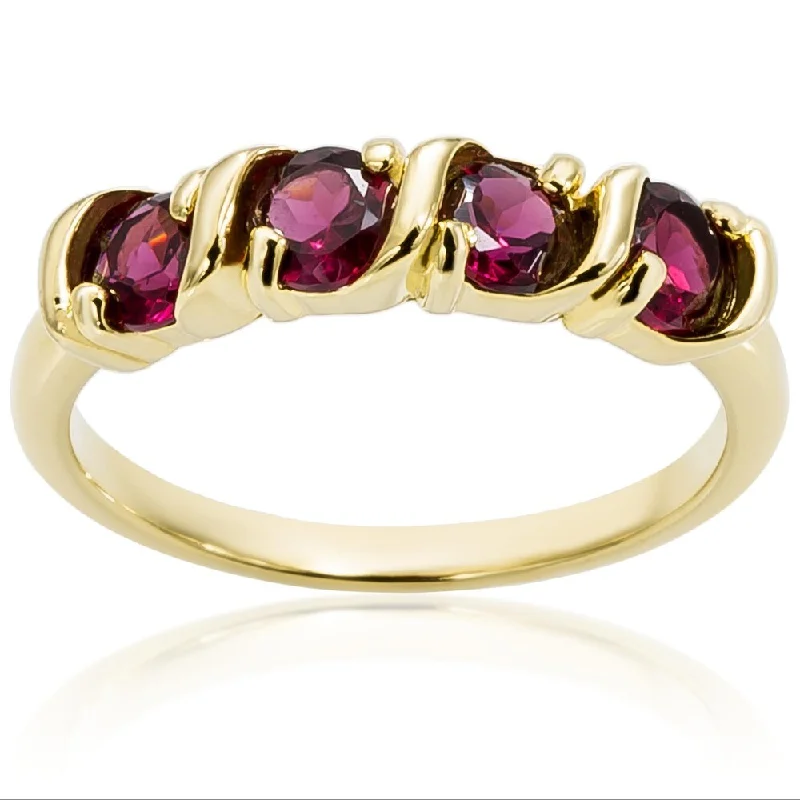 Heart-shaped zircon ring-Dolce Giavonna Gold Over Sterling Silver Round Gemstone Four Stone Ring