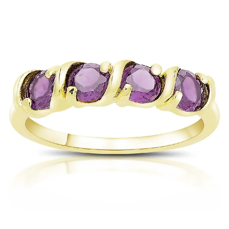 Galactic shine ring-Dolce Giavonna Gold Over Sterling Silver Round Gemstone Four Stone Ring