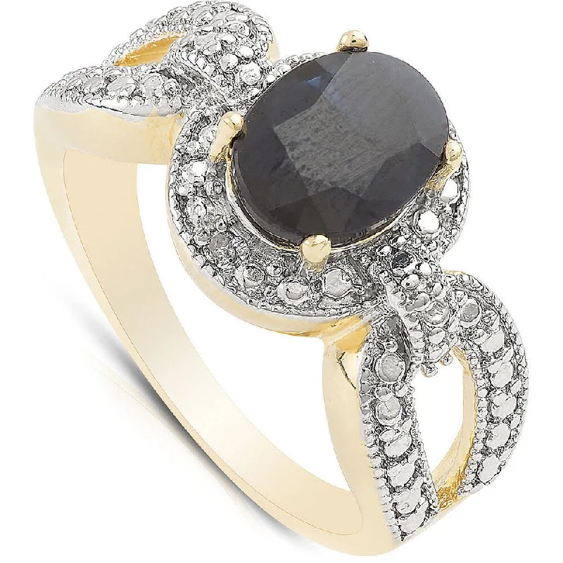 Scored rim ring-Dolce Giavonna Gold Over Sterling Silver Sapphire and Diamond Accent Ring