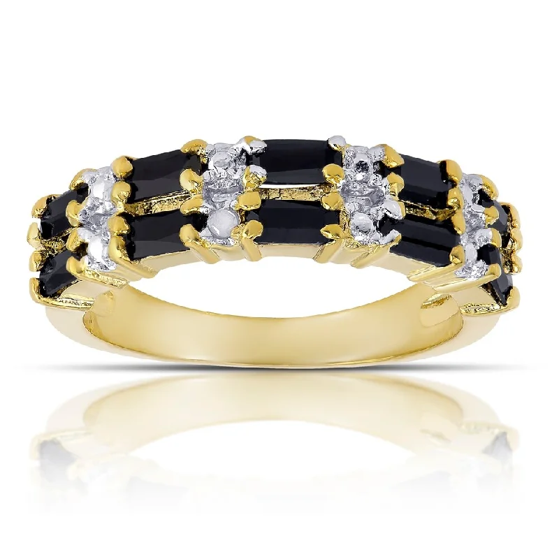 Gothic curve ring-Dolce Giavonna Gold Overlay Sapphire and Diamond Accent 2-row Ring