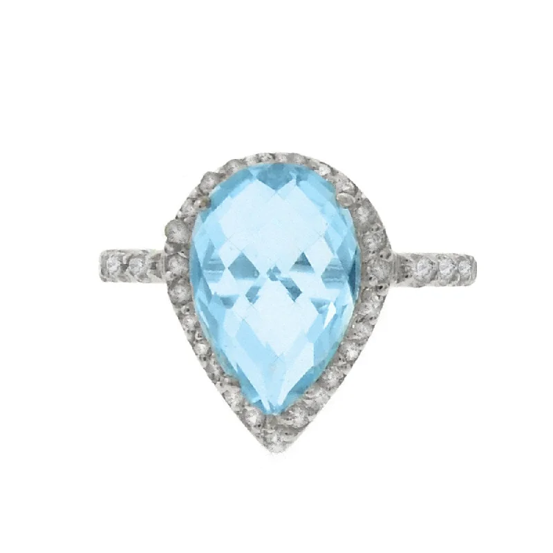 Iron relic ring-Dolce Giavonna Silver Overlay Blue Topaz and Cubic Zirconia Teardrop Ring