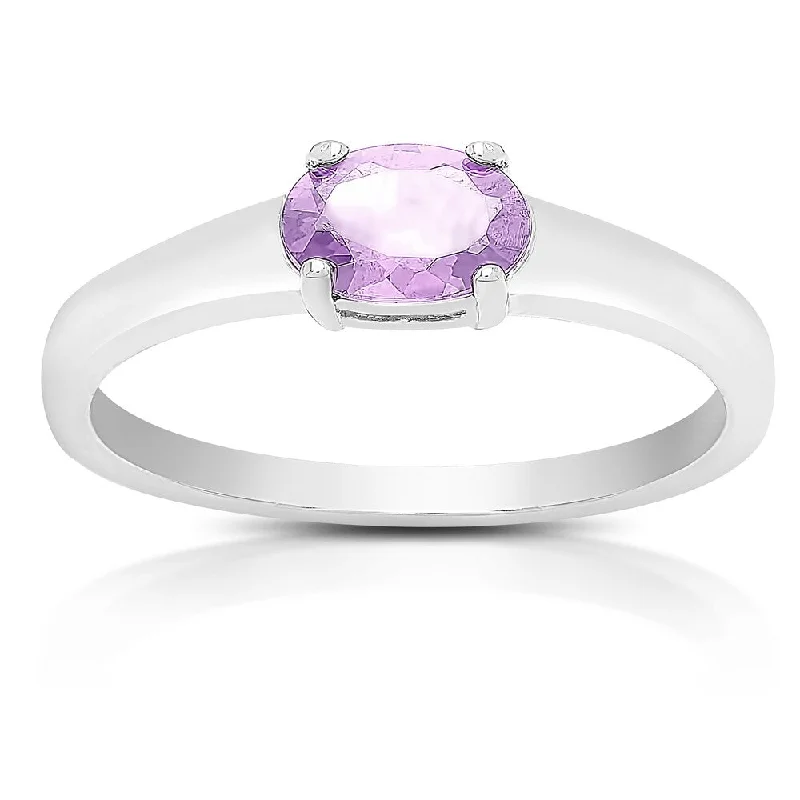 Frayed rim ring-Dolce Giavonna Sterling Silver Amethyst Oval Solitaire Ring