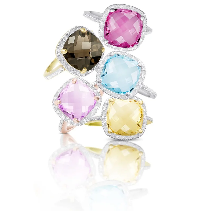 Spire gem ring-Dolce Giavonna Sterling Silver or Gold over Silver 1/10ct TDW Diamond and Gemstone Ring