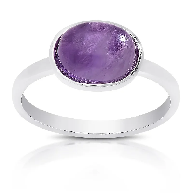 Tall bezel ring-Dolce Giavonna Sterling Silver Oval Gemstone Solitaire Ring