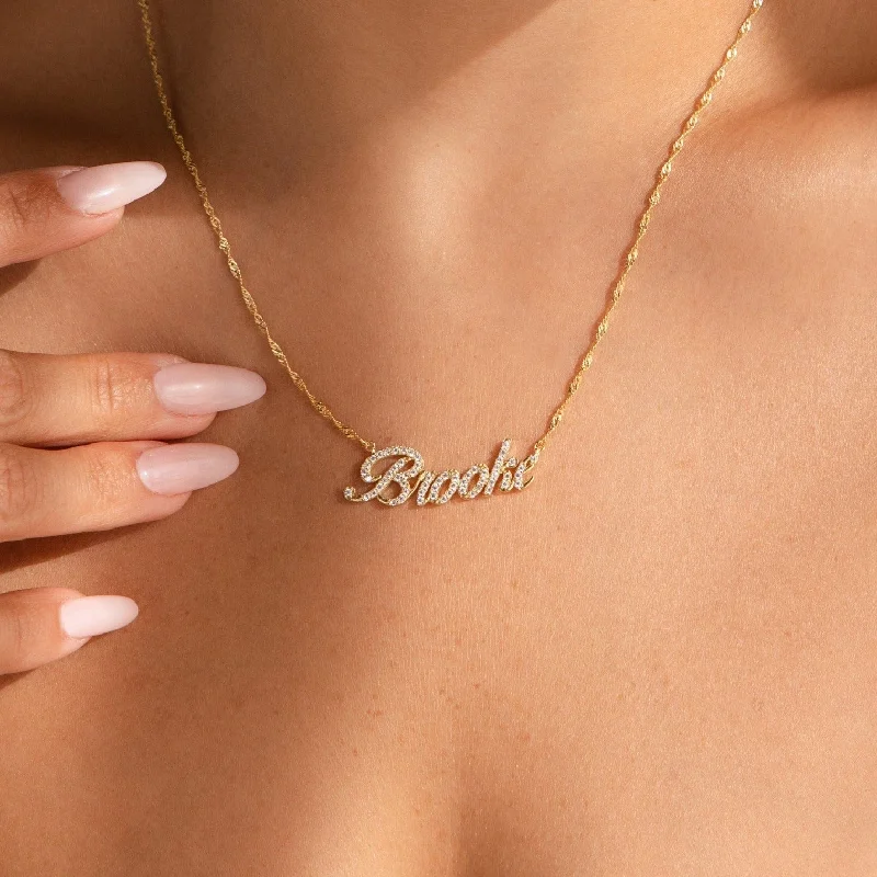 Cluster stack necklace-Elegant Pave Name Necklace