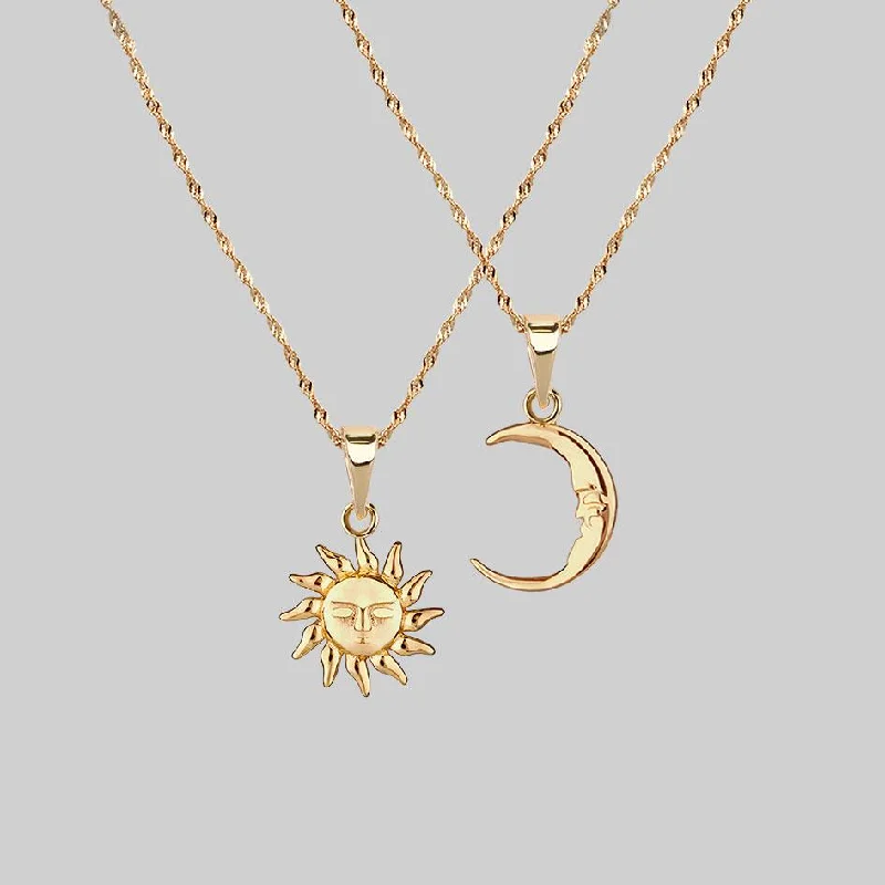 Knotted braid necklace-ELIN. Sun & Moon Layering Necklaces - Gold