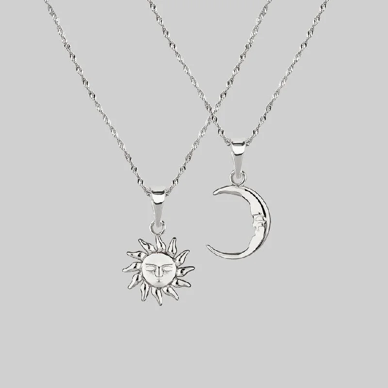 Wool weave necklace-ELIN. Sun & Moon Layering Necklaces - Silver