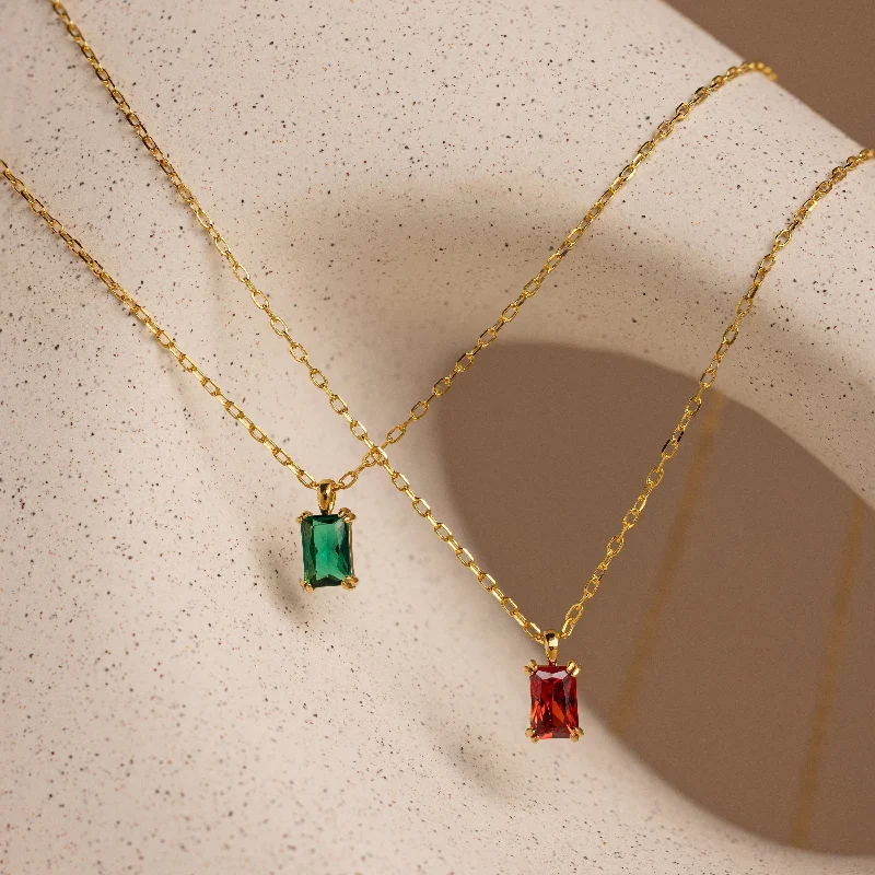 Hidden glyph necklace-Emerald Cut Birthstone Necklace