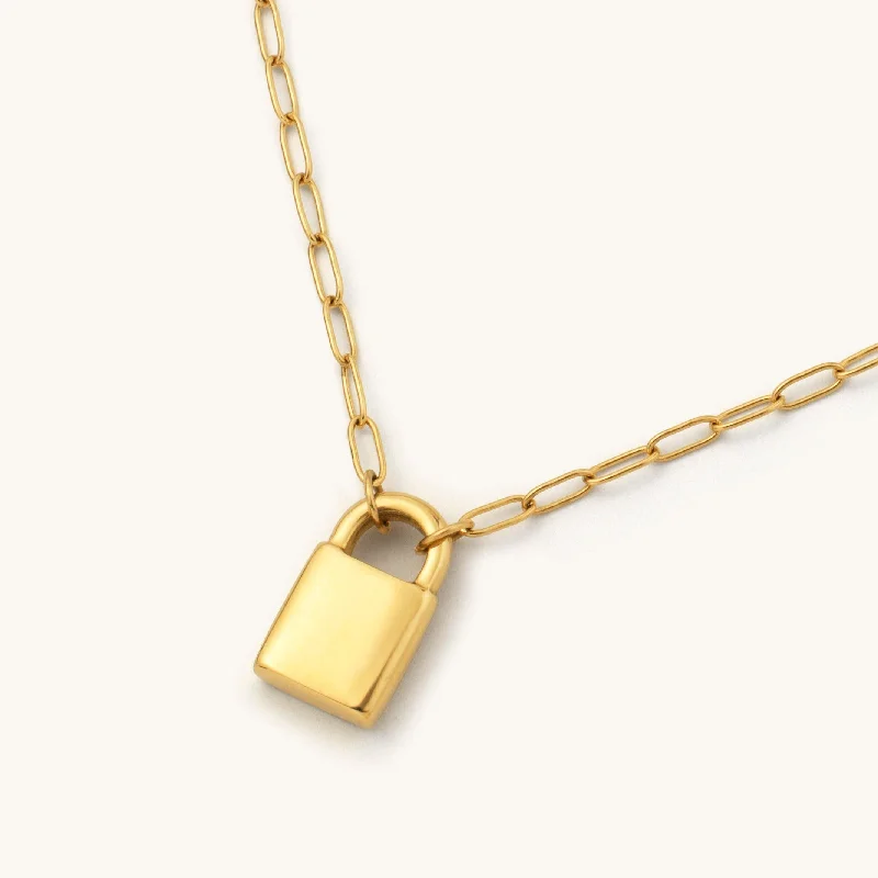 Trillion-cut ruby necklace-Engravable Padlock Necklace