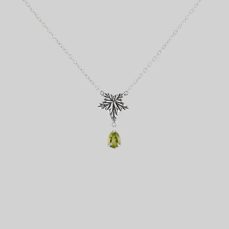 Dill sprig necklace-FERONIA. Ivy Leaf Peridot Drop Necklace - Silver