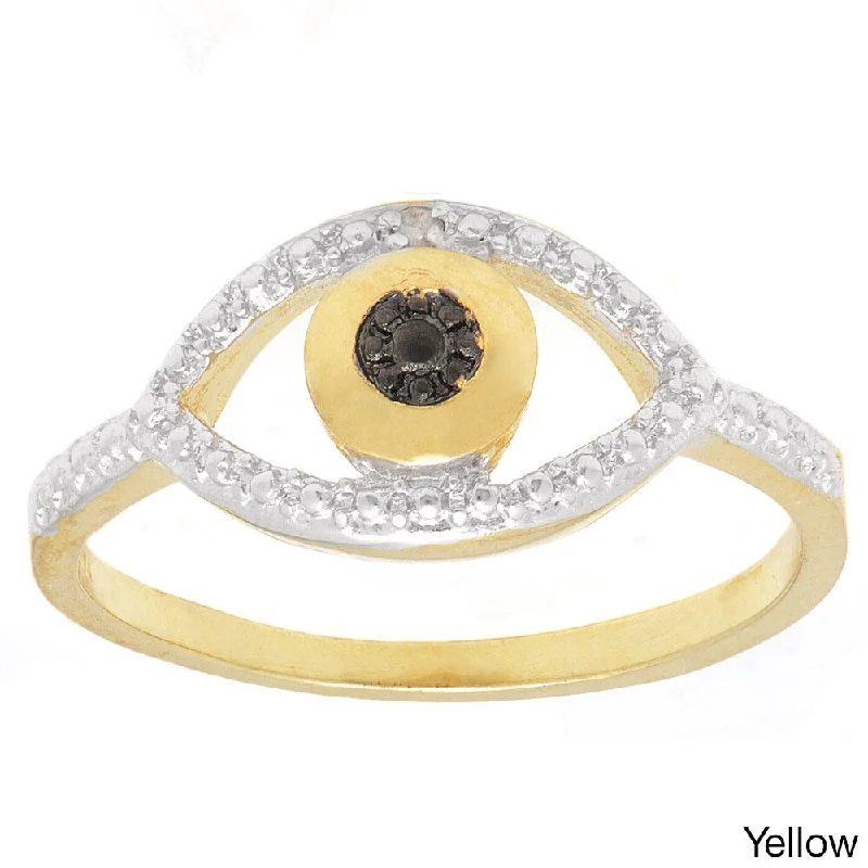 Copper toned ring-Finesque Gold or Silverplated Black Diamond Accent Evil Eye Ring