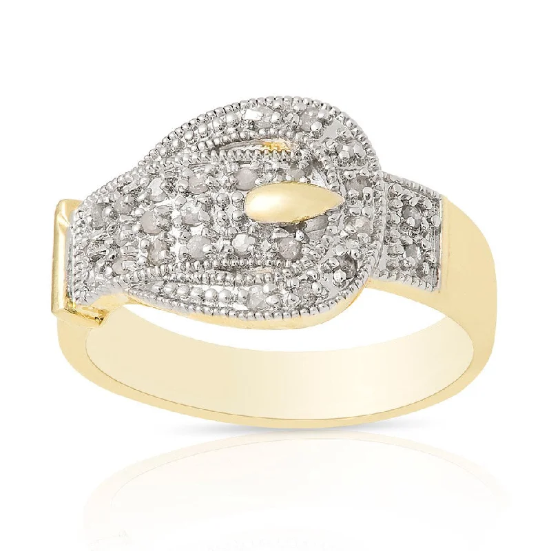 Linen band ring-Finesque Gold Over Sterling Silver 1/4 ct TDW Diamond Buckle Design Ring