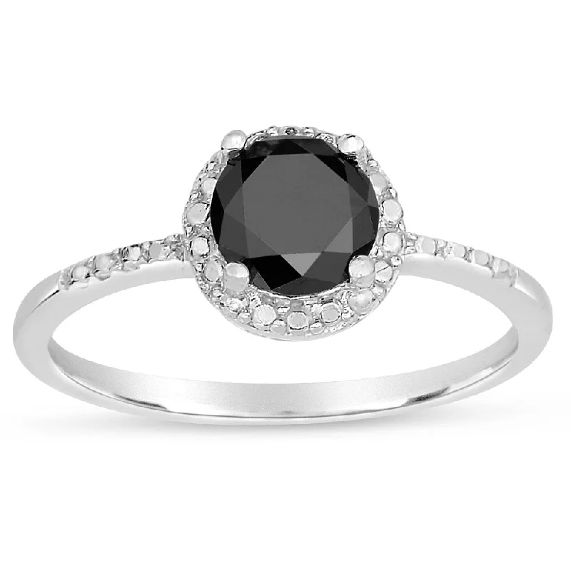 Velvet wrap ring-Finesque Sterling Silver 1/4 to 1ct TDW Black Diamond Halo Ring