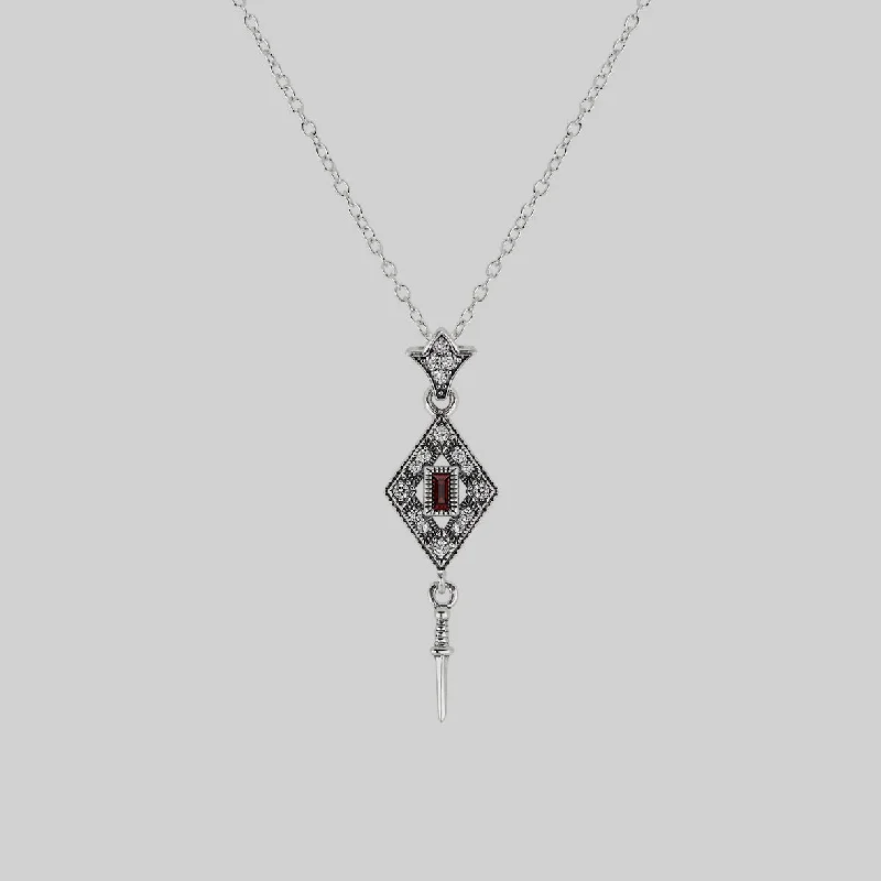 Micro bead necklace-FLAPPER. Gatsby Garnet & Sword Necklace - Silver