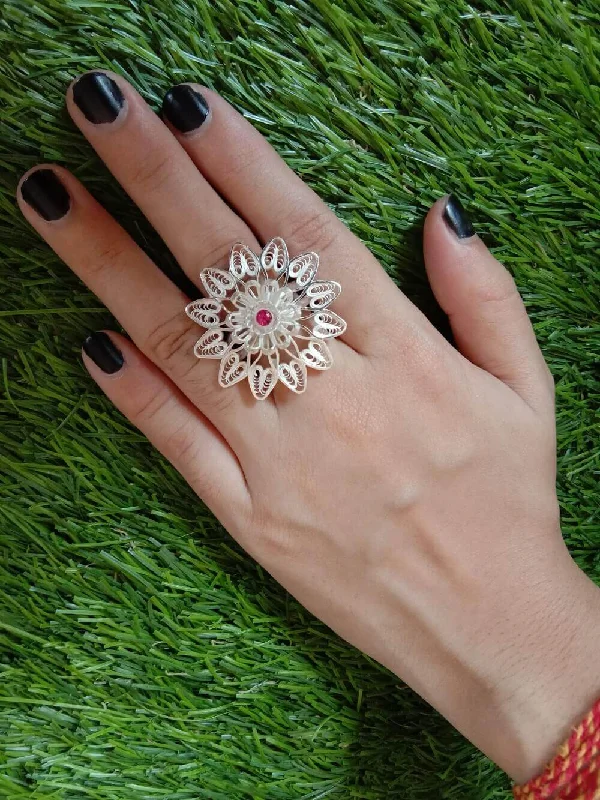 Fleck finish ring-Floral Stone Ring