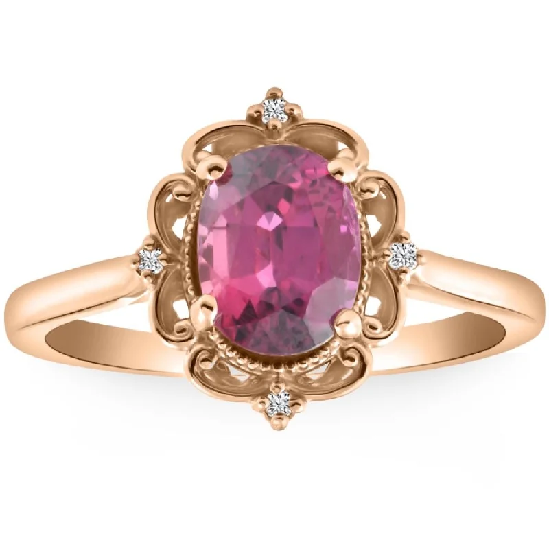 Marble fleck ring-GIA Certified Ruby & Diamond 2.05Ct VS Vintage Engagement Ring in 14k Rose Gold