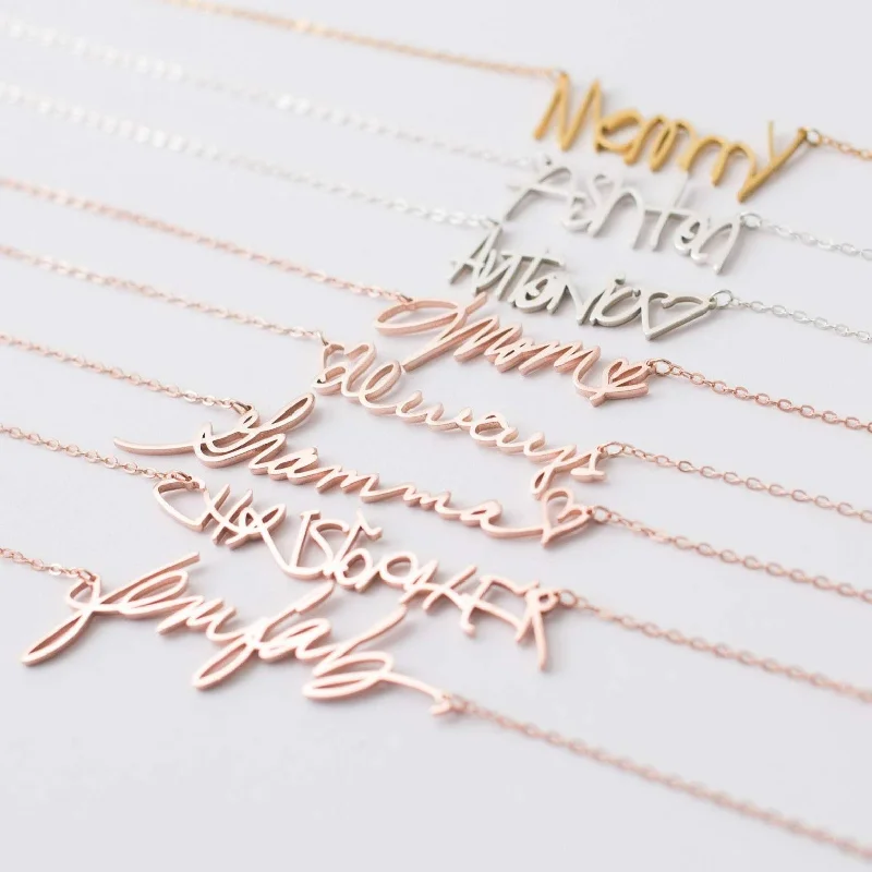 Dome charm necklace-Handwriting Necklace